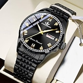 baratos Relógios Quartz-novo relógio masculino moderno e moderno com espelho de vidro reforçado com minerais, calendário luminoso, display de semana, multifuncional, à prova d&#039;água, esportivo