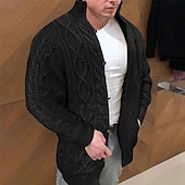 tanie męski sweter rozpinany-Męskie Sukienka Sweter Sweter Rozpinany Kable Robić na drutach Dzianiny Jednokolorowe Kołnierz stawiany Elegancki Codzienny Na zewnątrz Dom Odzież Jesień Zima Czarny Czerwony S M L