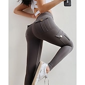 abordables Leggings et collants de yoga-Femmes Pantalon de yoga Leggings de yoga Poches multiples Taille haute Pilates Entraînement en salle Entraînement Collants Couleur Unie Noir gris foncé Vert Automne Des sports Tenues de Sport