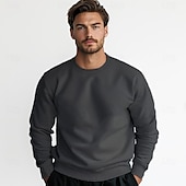 billiga Herrarnas Elite Huvtröjor &amp; Sweatshirts-Herr Tröja Svart Mörkgrå Rund hals Slät Ledigt Dagligen Sport icke-tryck Grundläggande Träning Höst Vinter Kläder Pull Tröjor Långärmad