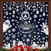 abordables Etiqueta engomada-Pegatinas navideñas para ventanas, pegatinas estáticas extraíbles para decoración navideña, pegatinas de PVC de color blanco puro, juego de calcomanías extraíbles de tamaño pequeño para decoraciones
