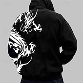 cheap Men&#039;s 3D Hoodies-Men&#039;s Graphic Dragon Hoodie Hoodies Sweatshirt Hoodie Long Sleeve Hooded Sweatshirt Hooded Fashion 3D Print Sports Outdoor Holiday Vacation Black White Print Front Pocket Spring &amp;  Fall Designer
