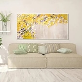 abordables Peintures fleurs/botaniques-peinture à l&#039;huile abstraite peinte à la main sur toile feuille d&#039;or peinture à l&#039;huile moderne champ de fleurs sauvages peint à la main peinture à l&#039;huile paysage art mural peinture florale grand art