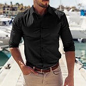cheap Men&#039;s Dress Shirts-Men&#039;s Shirt Dress Shirt Plain Wedding Business Black White Dark Navy Blue Long Sleeve Collar Summer Clothing Apparel