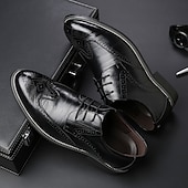 cheap Formal-Men&#039;s Classic Brown Brogue Oxford Dress Shoes – Faux Leather Lace-Up Formal Footwear for Office &amp; Events