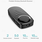 abordables Kit de Bluetooth/manos libres para coche-Receptor Bluetooth 5.0 para automóvil, adaptador auxiliar Bluetooth con cancelación de ruido, receptor de música Bluetooth para estéreo doméstico/auriculares con cable/llamadas manos libres, duración