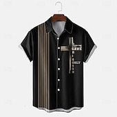 お買い得  メンズボウリングシャツ-男性用 テキスト / 数値 十字架 ボーリングシャツ ボタンアップシャツ 半袖 カジュアル 贈り物 カジュアル 春 秋 折襟 ボタンアップ ブラック