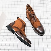 abordables Bottes habillées-bottines en cuir et daim synthétique marron pour hommes avec détails brogue, design à bout d&#039;aile et semelle robuste - chaussures décontractées et formelles de style vintage