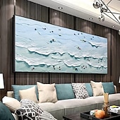 preiswerte Blumen-/Botanische Gemälde-3D-Wellenmalerei, handgefertigtes blaues Ozean-Ölgemälde, zeitgenössisches Indigo-Gemälde auf Leinwand, große Kunst, Ozean-Meer-Gemälde, Wohnkultur-Gemälde, 3D-Wellen-Ölgemälde, Strandgemälde,
