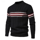 preiswerte Herrenpullover-Herren Pullover Strickpullover Pullover mit Fair-Isle-Muster Gerippt Gedrehtes Stricken Standard Strick Farbblock Rundhalsausschnitt Modisch Basic Freizeitskleidung Verabredung Bekleidung Herbst