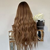 economico Parrucche lace front capelli veri-Capelli vergini non trattati Chiusura 5x5 13x4 Pizzo Frontale Parrucca Parte libera Brasiliano Ondulato Marrone Parrucca 130% 150% Densità dei capelli con i capelli del bambino Capelli schiariti 100