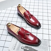 preiswerte Halbformell-Rote Loafer aus Kunstleder für Herren mit Quastendetail – elegante Schlupfschuhe für formelle Anlässe und das Büro
