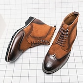 abordables Bottes habillées-bottines en cuir et daim synthétique marron pour hommes avec détails brogue, design à bout d&#039;aile et semelle robuste - chaussures décontractées et formelles de style vintage