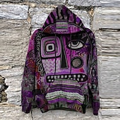 abordables Hoodies Étnicos Vintage-Hombre Caricatura Estilo Bohemio Sudadera Sudaderas Sudadera Manga Larga Sudadera con capucha Con Capucha Ropa deportiva Casual Diario Deportes Impresión personalizada Morado Estampado Otoño invierno