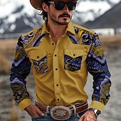 economico camicie western da uomo-Per uomo Floreale Camicia Western Camicia da cowboy Manica Lunga Western Sport Primavera Autunno Collo ripiegato Patchwork Giallo Rosso Marrone Verde Grigio