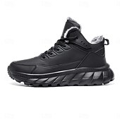 abordables Botas de invierno y nieve-Botas de nieve de invierno negras para hombre: botas de senderismo impermeables, forradas con piel, con cordones y suela antideslizante para climas fríos