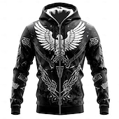 levne Gothic a lebka-Pánské Viking Kapucky Kapuce Mikina s kapucí Kapuce Módní 3D tisk Dovolená Jdeme ven Streetwear Černá Zip Šňůrky Podzim Zima Návrhář
