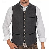 お買い得  ジレ-男性用 ベスト ジレ 日常 デート バケーション ファッション カジュアル 春 &amp; 秋 ボタン ポケット ポリエステル 快適 平織り シングルブレスト 一つボタン スタンド レギュラー グレー ベスト