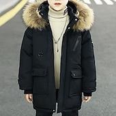 billiga Boy&amp;#39;s Downs &amp;amp; Pufferjacka-Barn Pojkar Hoodiejacka Pufferjacka Ytterkläder Ensfärgat Långärmad Ficka Täcka Utomhus Dagligen Grundläggande Svart Blå Grön Höst Vinter 4 år +