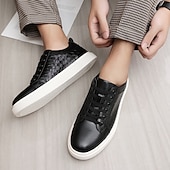 economico Sneakers da uomo-sneakers da uomo in similpelle intrecciata marrone - design casual con lacci e comoda suola bianca per l&#039;uso quotidiano