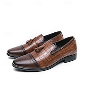 economico Semi-formale-mocassini da uomo in similpelle con motivo coccodrillo marrone e dettaglio nappa – eleganti scarpe eleganti slip-on per occasioni formali e abbigliamento da ufficio