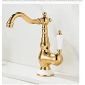 economico Classici-miscelatore monocomando per lavabo da bagno in ottone, rubinetti monocomando per lavabo a ponte rubinetto in ceramica, rubinetti monoforo per tubo flessibile freddo e caldo