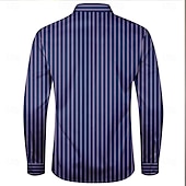 cheap Men&#039;s Dress Shirts-Men&#039;s Striped Dress Shirt Bowling Shirt Button Up Shirt Long Sleeve Hawaiian Casual Formal Outdoor Vacation Spring Fall Turndown Button Up Blue