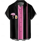 economico Camicia da Bowling da Uomo-Per uomo Fenicottero Birra dell&#039;Oktoberfest Camicia da bowling Camicia con bottoni Manica corta Hawaiano Informale Informale Athleisure Estate Primavera Collo ripiegabile Tasche Rosa