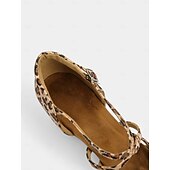 abordables Chaussures de danses latines-sandales de danse latine à imprimé léopard avec semelle en daim souple pour femmes – talons ouverts à lanières avec boucle réglable, idéales pour la salsa, le tango et la danse de salon