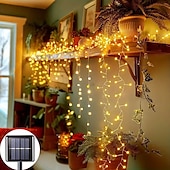 abordables Luces de cuerda solar-Cadena de luces de fuegos artificiales solares de 6 m y 200 ledes, IP65, resistente al agua, 8 modos, luces de hadas de árbol de Navidad multicolor para decoración interior y exterior del jardín del hogar, 1 unidad