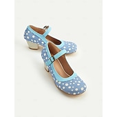 halpa Block Heels-naisten siniset pilkulliset mary jane -korkokengät – keskikorkoiset retrokengät solkihihnalla vintage-vaikutteisiin asuihin ja tanssijuhliin