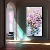 billiga Blom- och växtmålningar-handgjord handmålad oljemålning vägg purole blomma landskapsmålning heminredning färgglad blommig oljemålning på duk stor väggkonst abstrakt 3d blomma konst boho vägg dekor anpassad målning