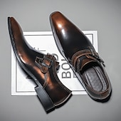 levne Formální-pánské vínové lakované boty z umělé kůže na pásek pro mnichy – společenské boty s přezkou s brogue detaily pro obchodní nebo svatební události