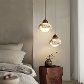 billige Pendellys-wabi-sabi terrazzo pendellampe rund halvkule sement massivt tre 1-lys pendel 85-265v