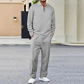 halpa Loma-Miesten Vohveli poolopaidat Quarter Zip Polo Päivittäin Pyhäpäivä Neljänneksen postinumero Pitkähihainen Muoti Moderni Tavallinen 2-osainen 봄 &amp; Syksy Normaali Musta Valkoinen Sininen Khaki Vaalean