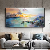cheap Landscape Paintings-Mintura Handmade Lake View Oil Paintings On Canvas Wall Art Decoration Modern Abstract Landscape Picture For Home Decor Rolled Frameless Unstretched Painting