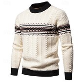 preiswerte Herrenpullover-Herren Pullover Strickpullover Pullover mit Fair-Isle-Muster Gerippt Gedrehtes Stricken Standard Strick Farbblock Rundhalsausschnitt Modisch Basic Freizeitskleidung Verabredung Bekleidung Herbst