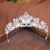billige Tiaraer og Krone-Crown Tiaras pannebånd Hodeplagg Strass Legering Bryllup cocktail Elegant Luksus Med Rhinsten Krystalldetaljer Hodeplagg Hodeplagg