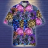 voordelige Vintage overhemd-Kerstmis Voor heren Sprankelend Glittery Overhemd Hawaiiaans overhemd Overhemd met knopen Korte mouw Casual Buiten Vakantie Feest Zomer Overhemden met kraag Dichtknopen 3D-afdrukken blauw