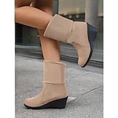 levne Slouch Boots-dámské hnědé semišové kotníkové boty – pohodlný klínový podpatek s prohnutým designem, ideální na podzimní a zimní běžné nošení