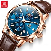 abordables Montres à quartz-OLEVS Hommes Montres à quartz Mode Affaires Montre Bracelet Affichage des phases de lune Lumineux Calendrier Chronographe Cuir Suivre