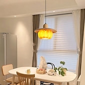 cheap Pendant Lights-Modern Round Wood Pendant Light Kitchen Island Orange Pumpkin Shade Mid Century Pendant Lighting Fixtures Vintage Farmhouse Ceiling Hanging Lamp 110-240V 28cm