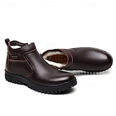 baratos Inverno e botas de neve-botas chelsea masculinas de couro quente com forro de pele e zíper - casuais e aconchegantes, perfeitas para o inverno
