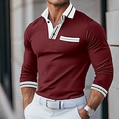 abordables Polo clásico para hombre-Hombre Camisetas polo Camisetas polo de golf Calle Negocio Cuello Vuelto Cuello polo acanalado Manga Larga Moda Básico Color sólido Retazos Bloque de Color Otoño Invierno Temporadas Cruzadas Ajuste