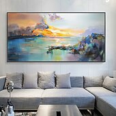 cheap Landscape Paintings-Mintura Handmade Lake View Oil Paintings On Canvas Wall Art Decoration Modern Abstract Landscape Picture For Home Decor Rolled Frameless Unstretched Painting