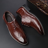 cheap Formal-Men&#039;s Classic Brown Brogue Oxford Dress Shoes – Faux Leather Lace-Up Formal Footwear for Office &amp; Events
