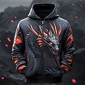 baratos moletons 3d masculinos-Homens Dragão Moletons Moletom Moletom com capuz Com Capuz Moda Impressão 3D Férias Para Noite Streetwear Preto Zíper Com Cordão Outono Inverno Designer