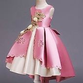 preiswerte Kleider für die Blumenmädchen-Blumenmädchenkleid Kinder Mädchen Prinzessinenkleid Leistung Hochzeit Party Elegant Schön Patchwork Blumen Ärmellos Rundhalsausschnitt Weinrot Rosa 4 Jahre +