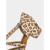 abordables Chaussures de danses latines-sandales de danse latine à imprimé léopard avec semelle en daim souple pour femmes – talons ouverts à lanières avec boucle réglable, idéales pour la salsa, le tango et la danse de salon