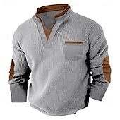 preiswerte Lässiges Henley-T-Shirt-Herren Waffel-T-Shirt Waffel-Henley-Hemd Langarm V Ausschnitt Frühling &amp; Herbst Einfarbig Mode Basic Falscher Zweiteiler Straße Lässig Sport Schwarz Marinenblau Hell Gray Top T-Shirt für Herren